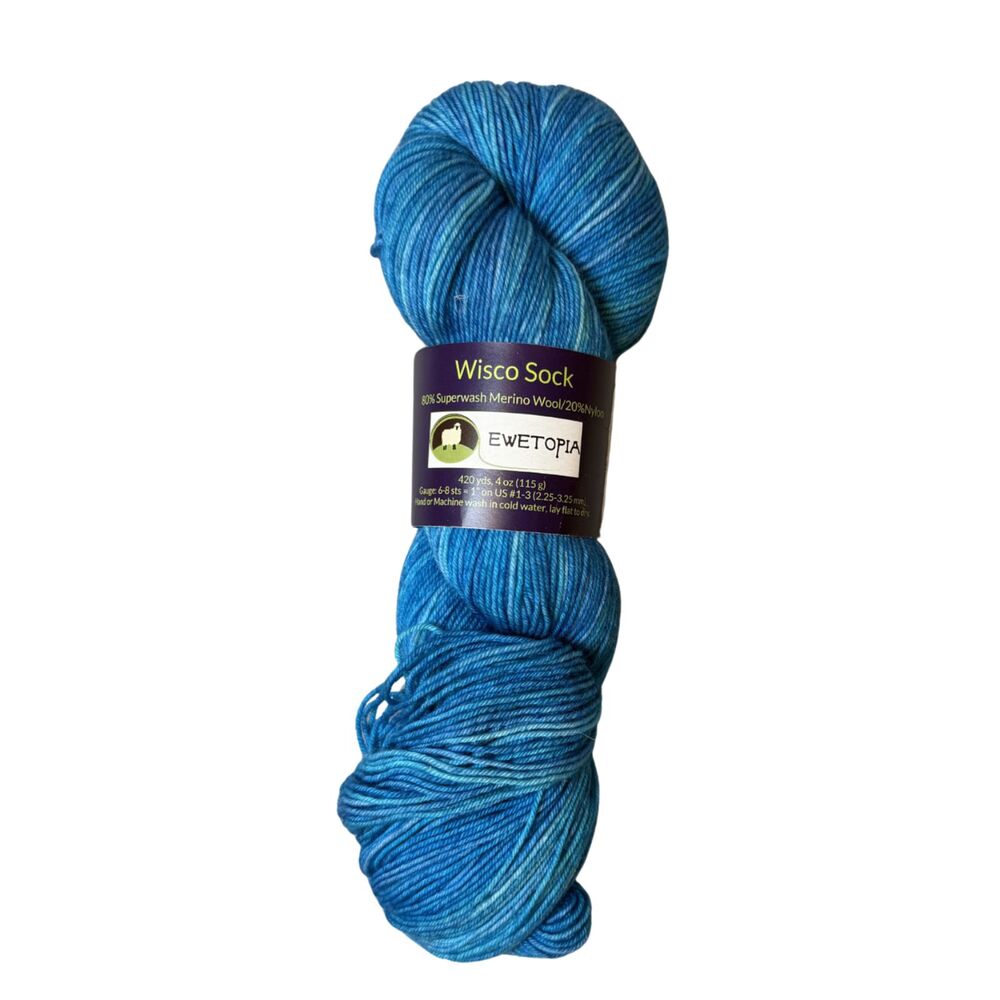 Ewetopia Wisco Sock Blue Sky 420 yds Merino/Nylon Hand Dyed Superwash Yarn